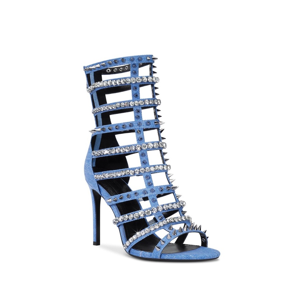 JENNIFER LE 
Razor Denim Studded x Crystal Stiletto
Sandal
NEVER WORN 
SIZE 9/40